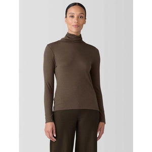 Eileen Fisher Sheer Neck Turtleneck Top in Wren