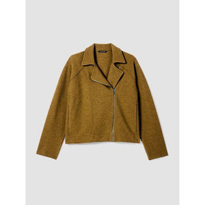 Eileen Fisher Lightweight Boiled Wool Motorcycle Jacket in Regenerative Wool in Gold Leaf