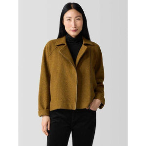 Eileen Fisher Lightweight Boiled Wool Motorcycle Jacket in Regenerative Wool in Gold Leaf