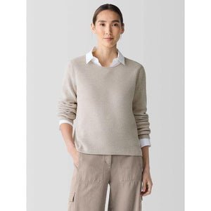 Eileen Fisher Peruvian Organic Cotton Crepe Crew Neck Top in Dove