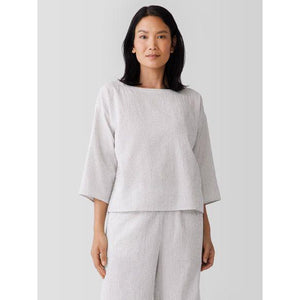 Eileen Fisher Organic Cotton Ripple Checkered Box-Top in White