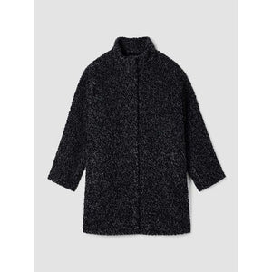 Eileen Fisher Curly Alpaca Stand Collar Coat in Black