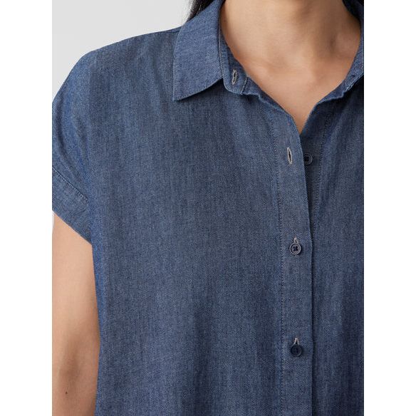 Eileen Fisher Airy Organic Cotton Twill Shirtdress in Denim