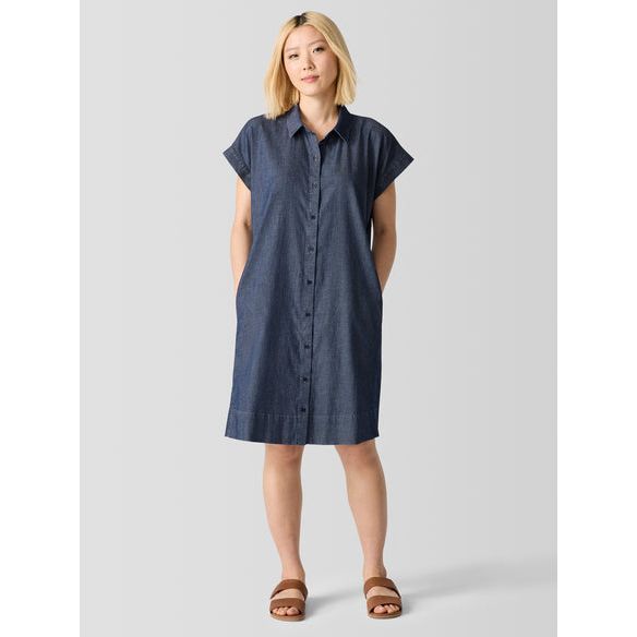 Eileen Fisher Airy Organic Cotton Twill Shirtdress in Denim