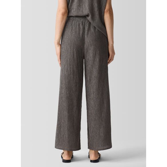 Eileen Fisher Woven Plisse Wide Leg Pant in Taupe