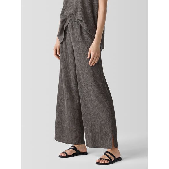 Eileen Fisher Woven Plisse Wide Leg Pant in Taupe