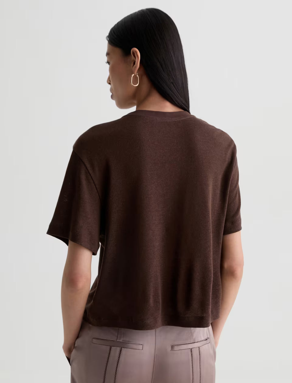 AG Jeans Charli Crew Relaxed Linen Short Sleeve Tee in Oak Barrel 