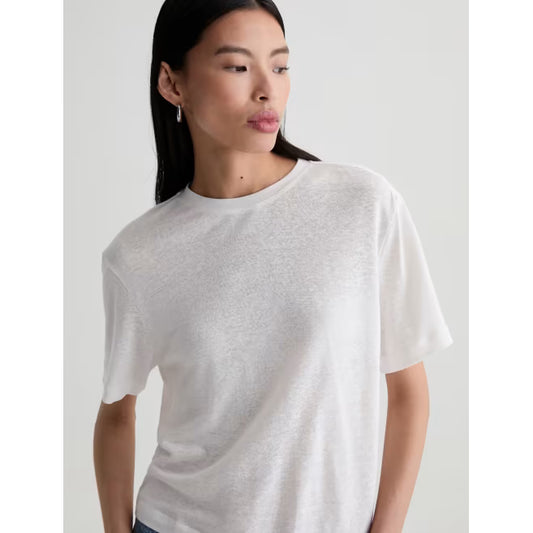 AG Jeans Charli Crew Relaxed Linen Short Sleeve Tee in Powder
