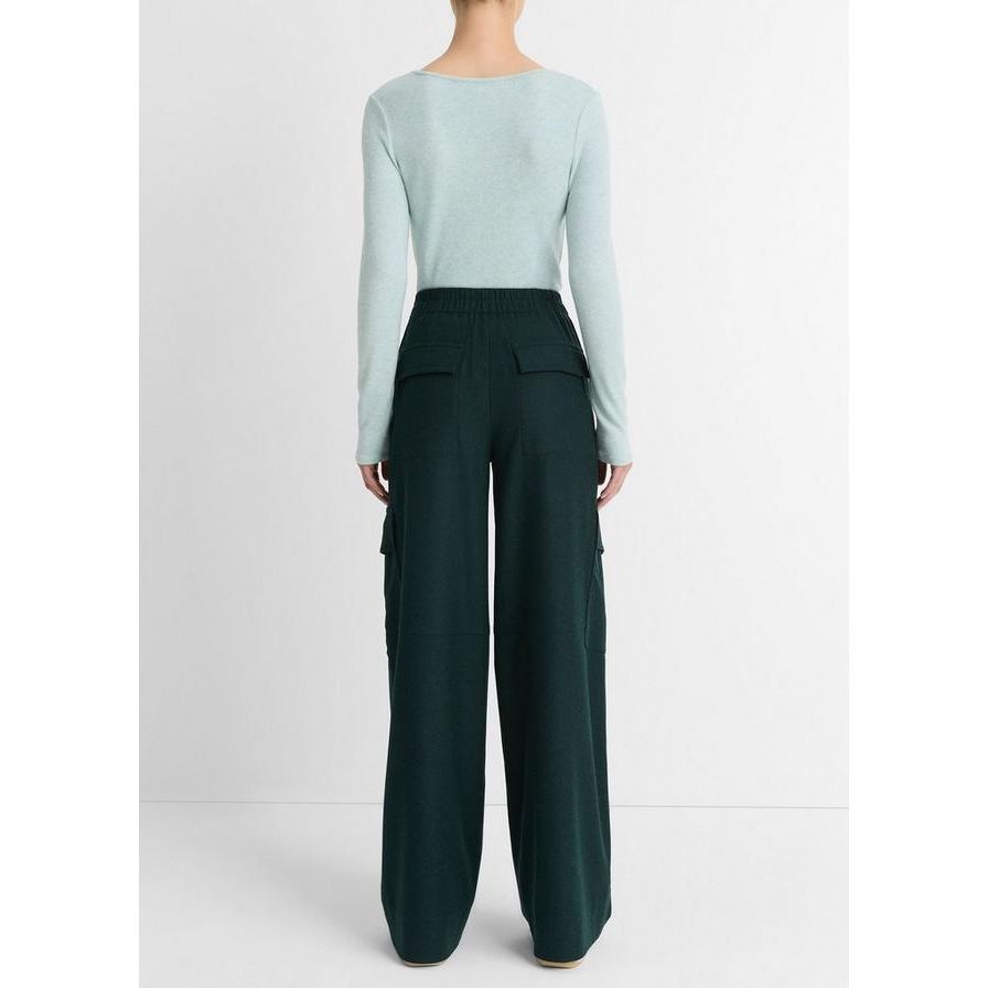 Vince Flannel Wide Leg Cargo Pant in Sea Onyx