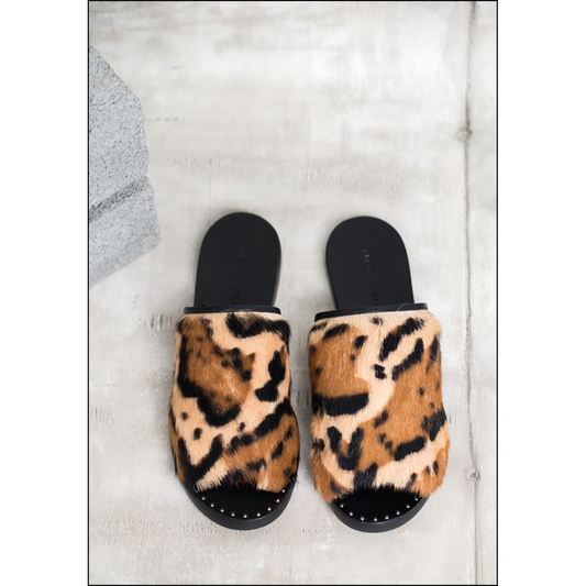 Freda Salvador Pure Slip On Sandal Jaguar Print Hair Calf
