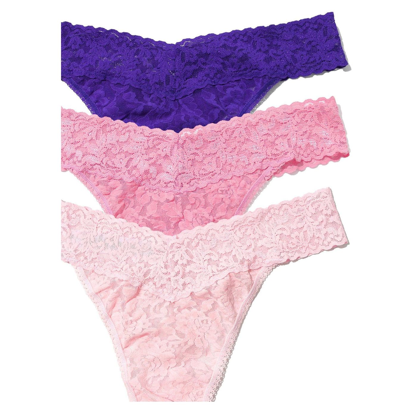 Hanky Panky 3 Pack Signature Lace Original Rise Thongs In Printed Box Lipgloss