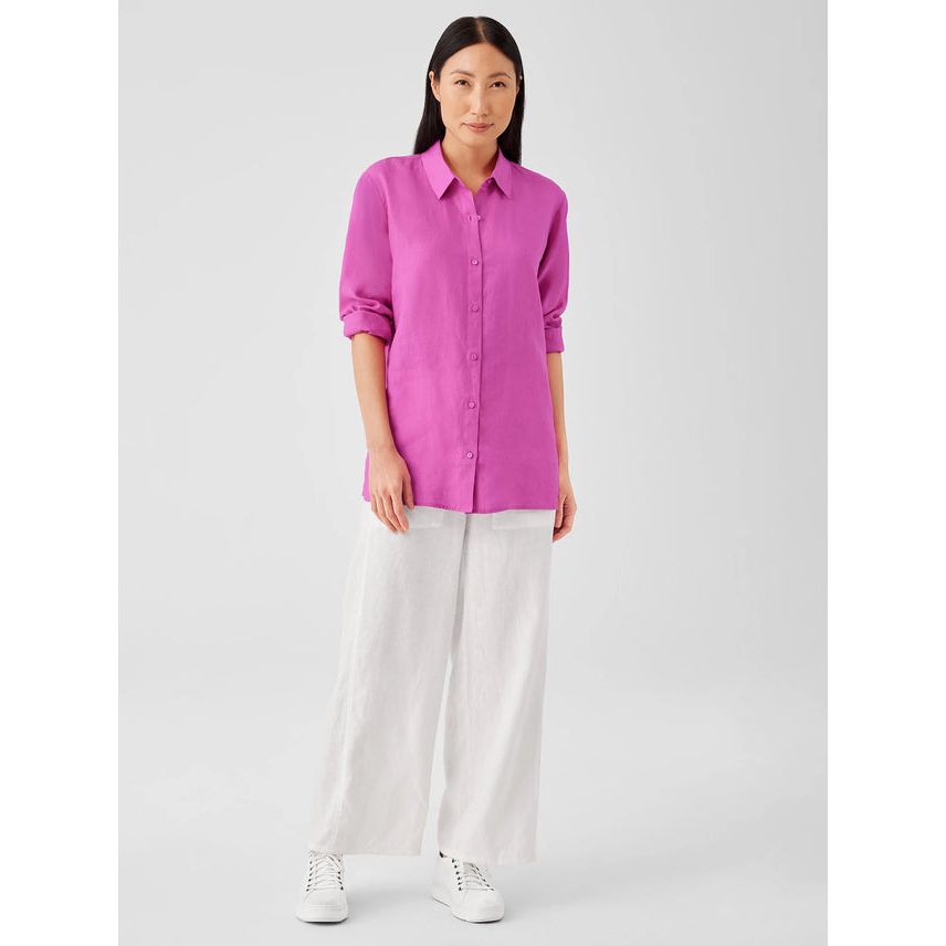 Eileen Fisher Organic Handkerchief Linen Classic Collar Shirt in Tulip