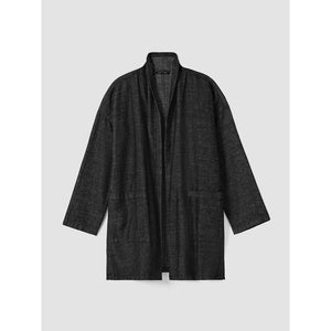 Eileen Fisher Tweedy Hemp Cotton High Collar Coat in Black