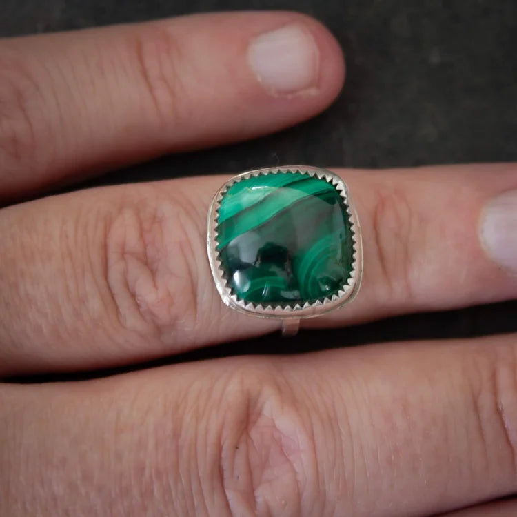 Crooked Thistle Green Malachite Ring Size 6