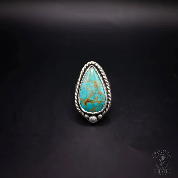 Crooked Thistle Turquoise Teardrop Ring Size 5