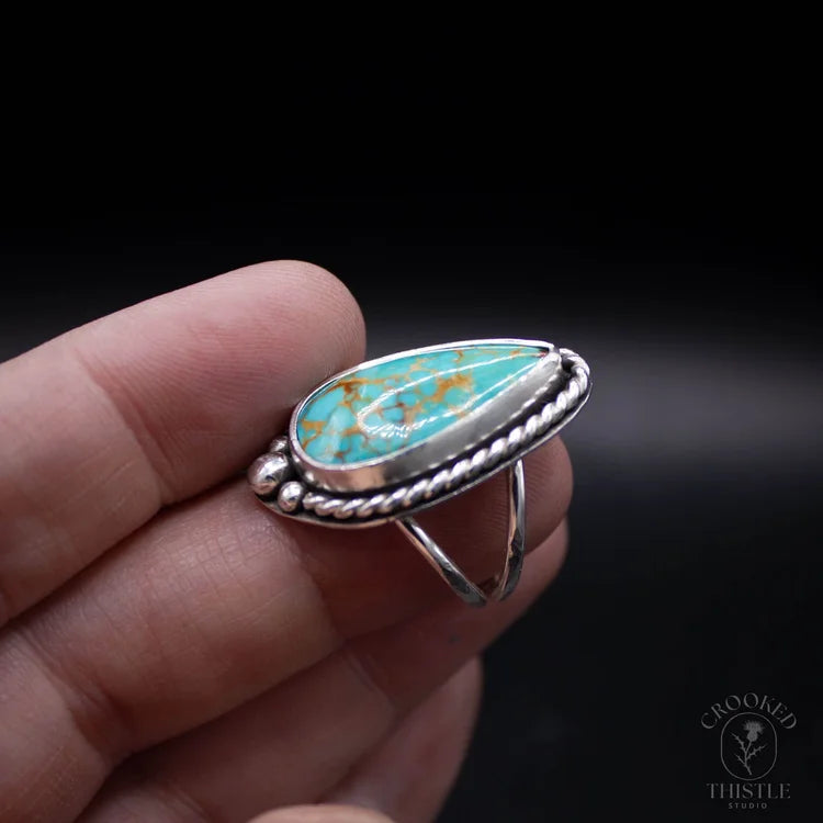Crooked Thistle Turquoise Teardrop Ring Size 5