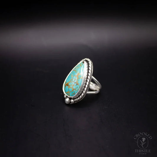Crooked Thistle Turquoise Teardrop Ring Size 5