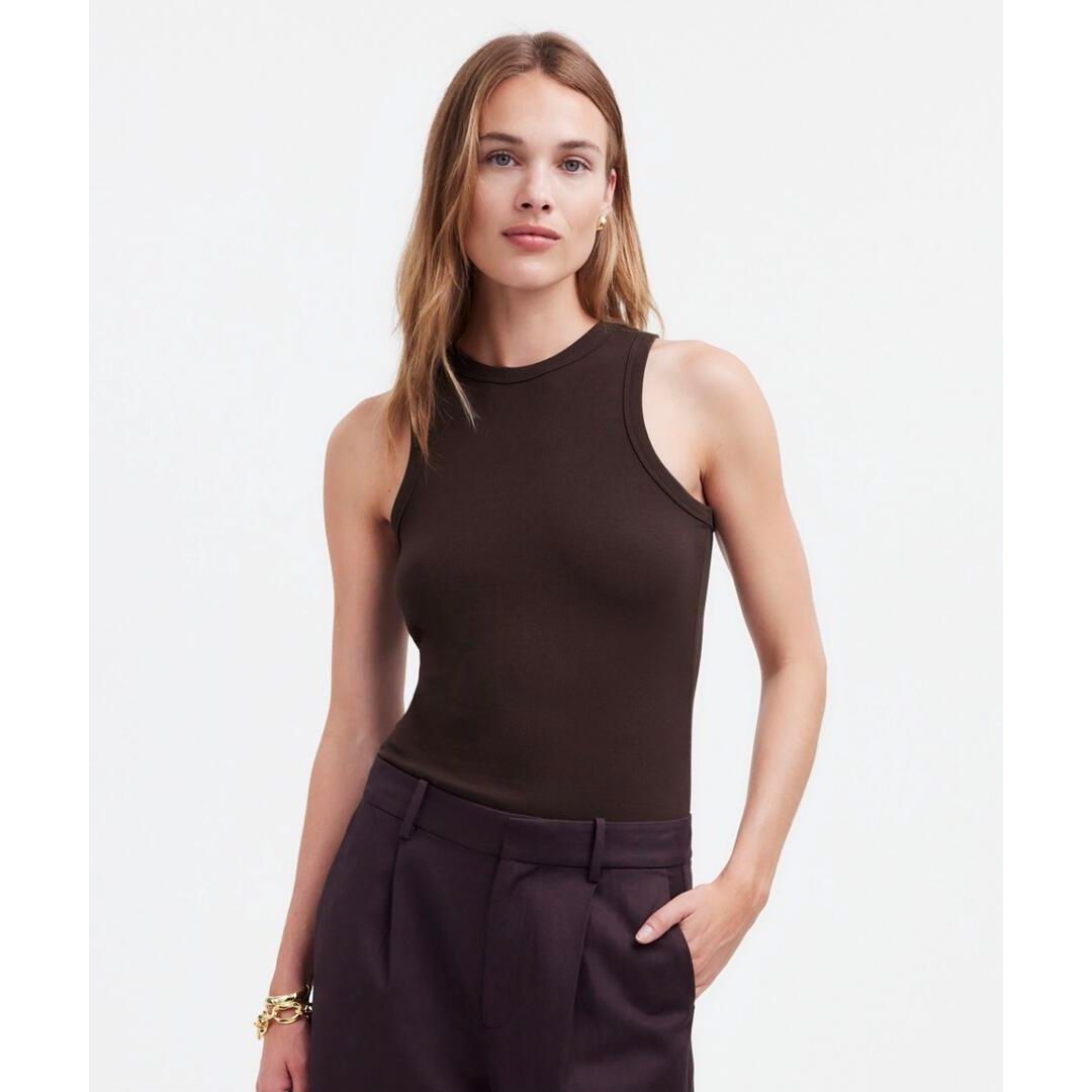 Madewell (Re)generative Cotton Ribbed Cutaway Tank in Brown
