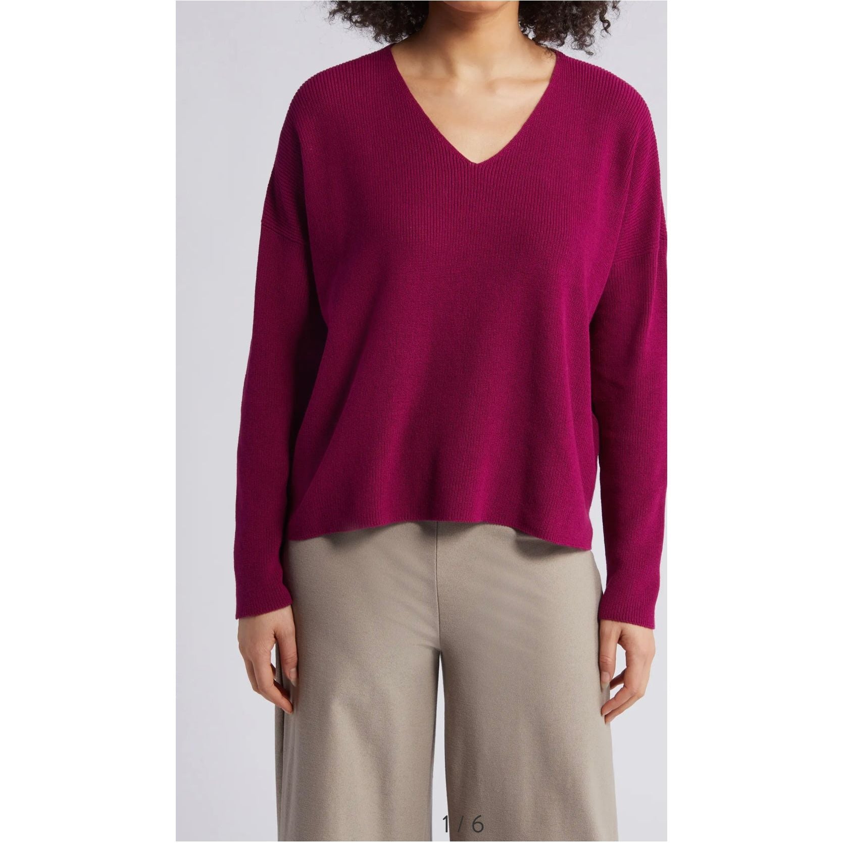 Eileen Fisher Peruvian Organic Cotton Crepe V-Neck Top in Rhapsody