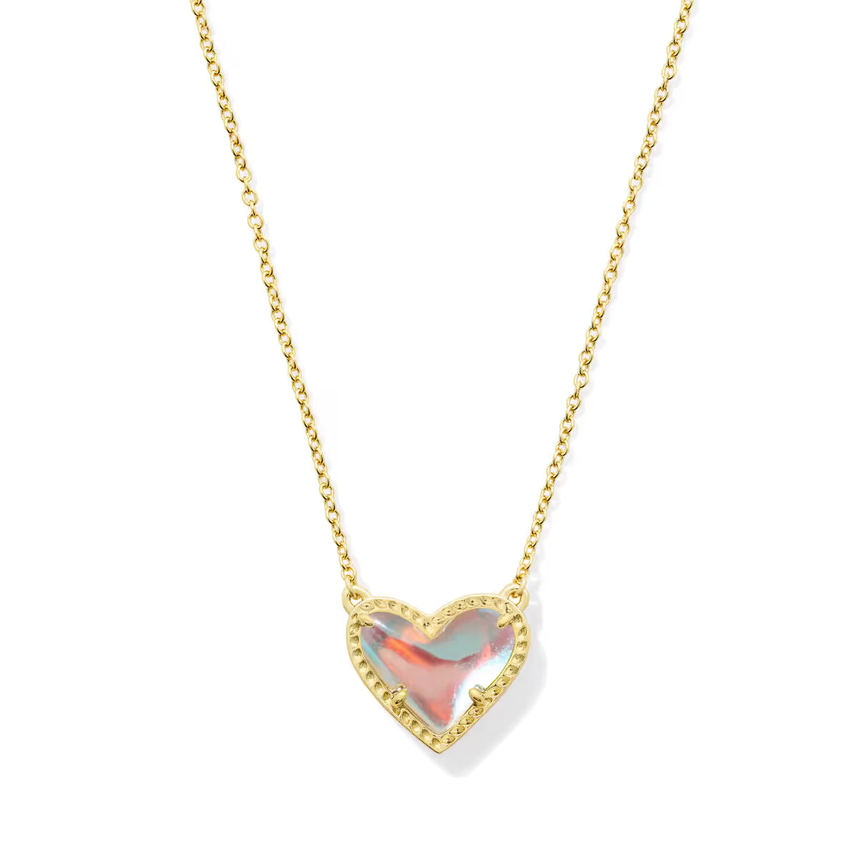 Kendra Scott Ari Heart Gold Pendant Necklace  Dichroic Glass