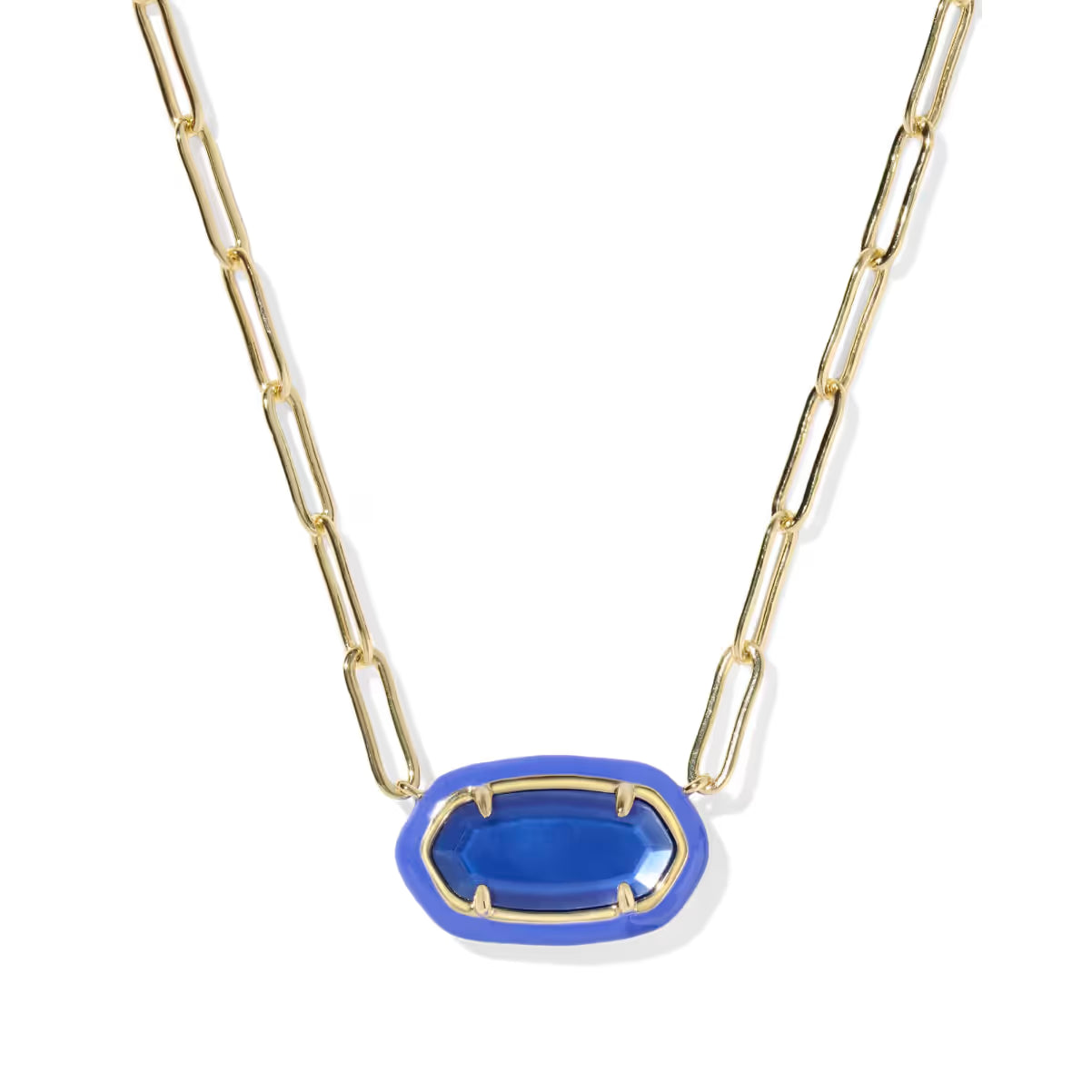 Kendra Scott Elisa Enamel Frame Gold Paperclip Necklace Cobalt Infusion