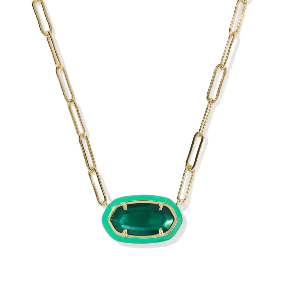 Kendra Scott Elisa Enamel Frame Gold Paperclip Necklace Emerald Infusio