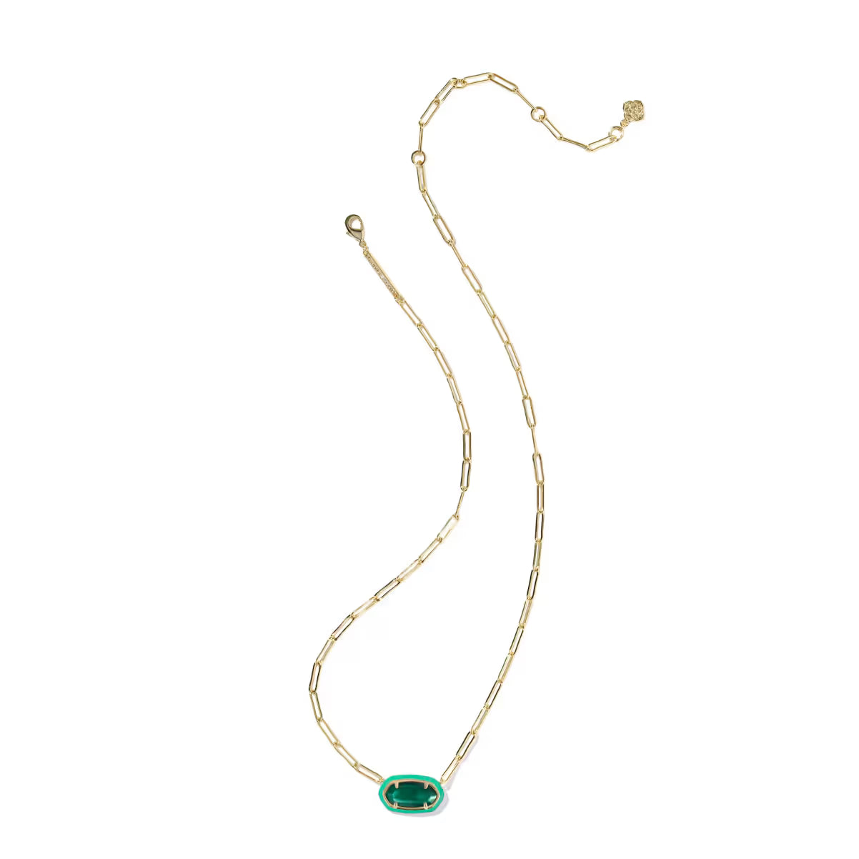 Kendra Scott Elisa Enamel Frame Gold Paperclip Necklace Emerald Infusio
