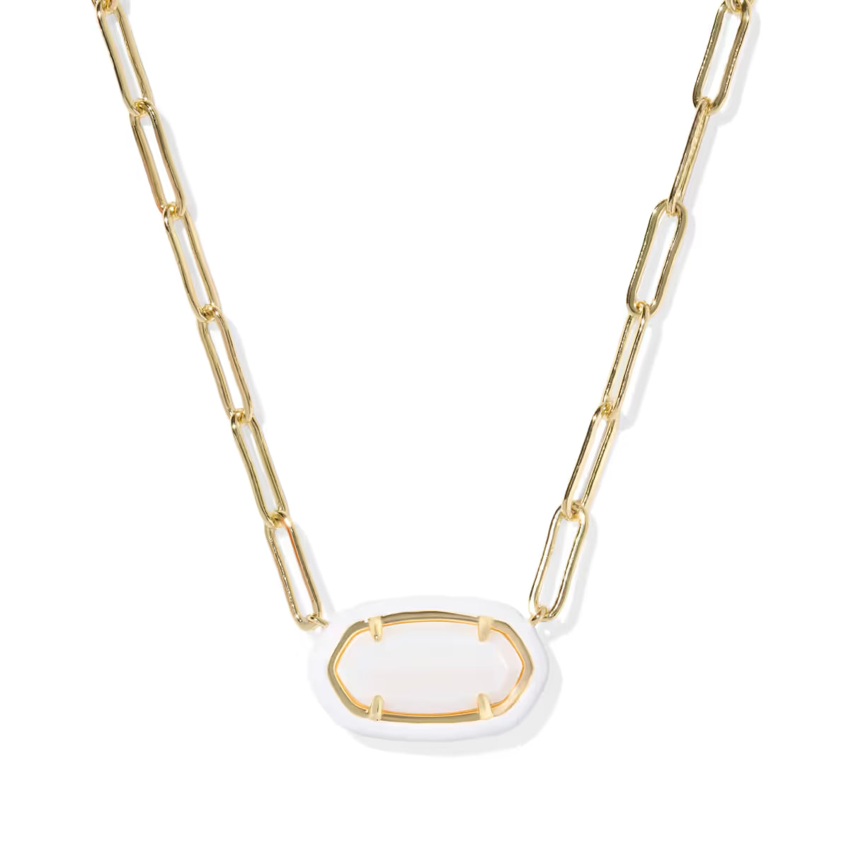 Kendra Scott Elisa Enamel Frame Gold Paperclip Necklace Mother of Pearl