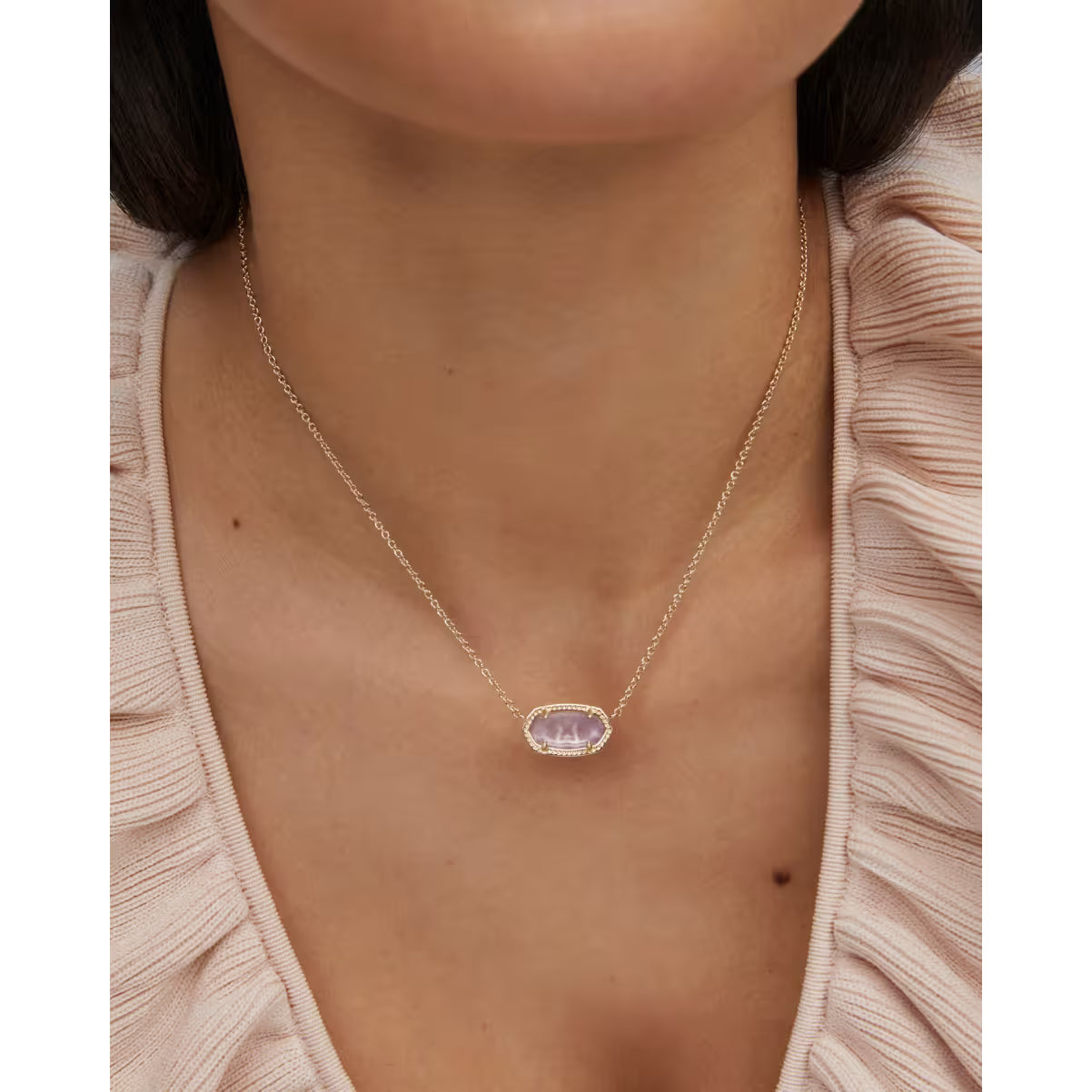 Kendra Scott Elisa Enamel Frame Gold Paperclip Necklace in Amethyst