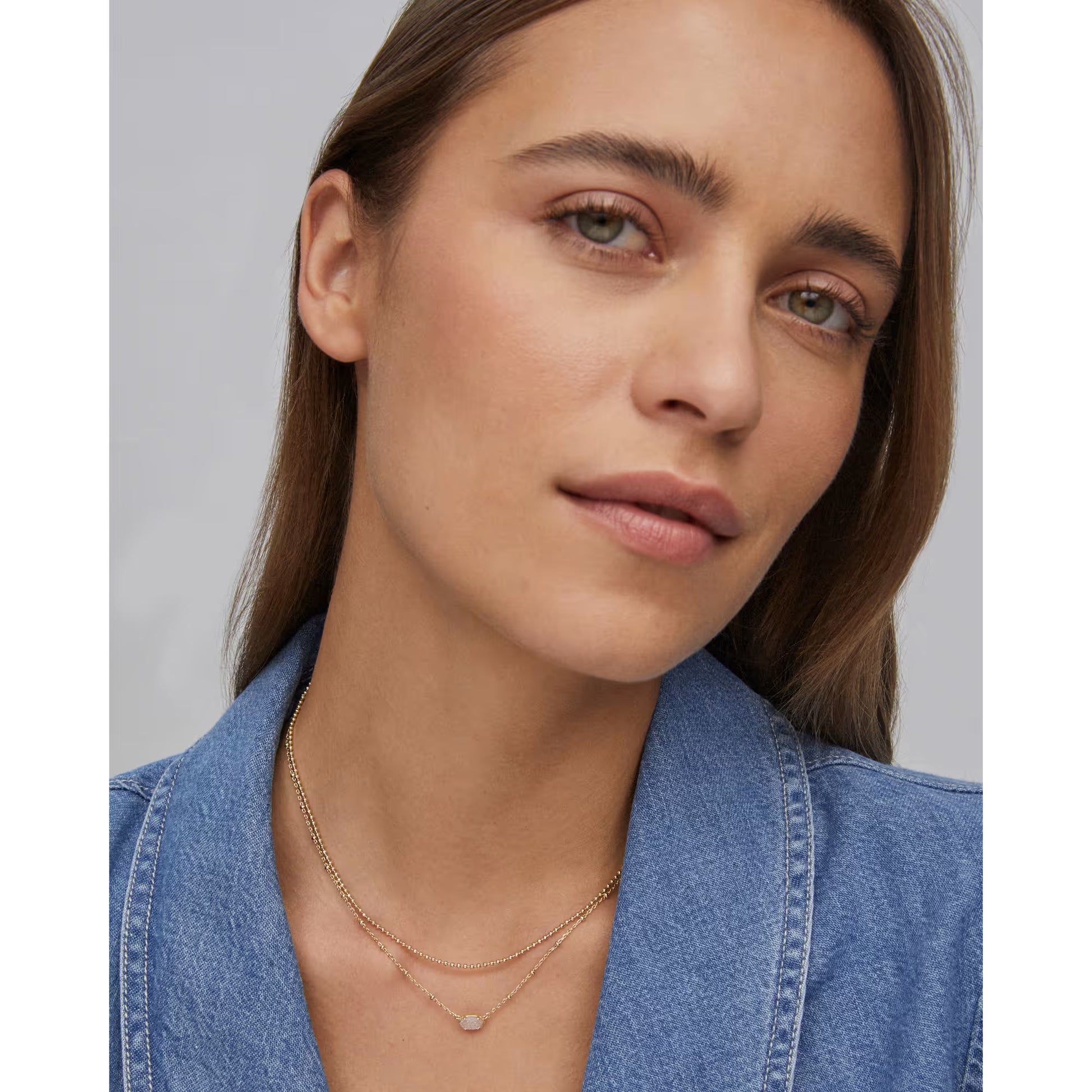 Emilie Gold Multi Strand Necklace in Iridescent Drusy