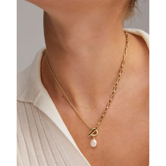 Kendra Scott Leighton Convertible Gold Pearl Chain Necklace