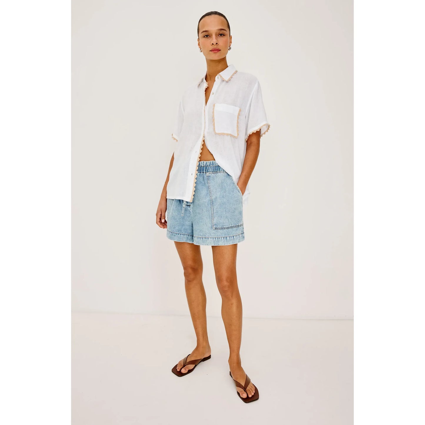 Rails Lea Shirt in Natural Crochet 