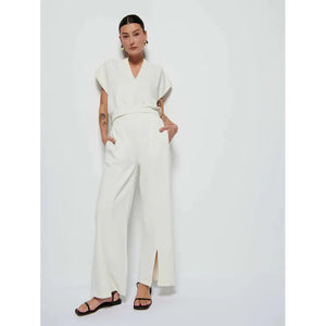 Nation Lincoln Front Slit Knit Pant in Porcelain