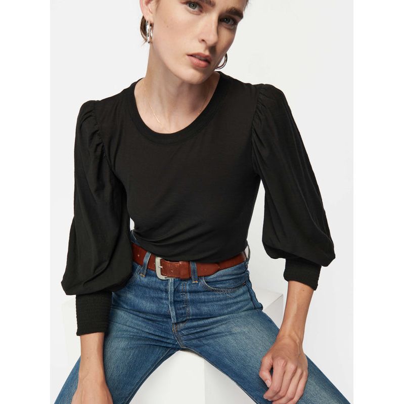 Nation Loren Smocked Peasant Tee in Jet Black