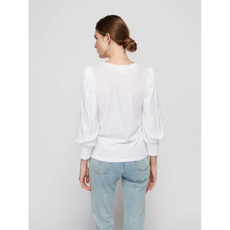 Nation Loren Smocked Peasant Tee in White