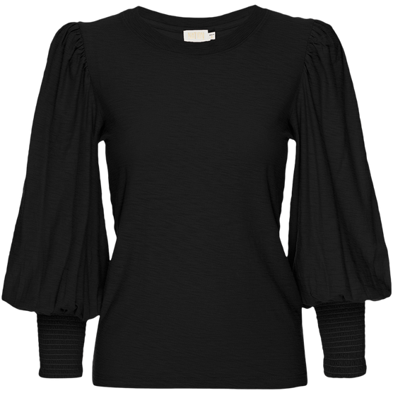 Nation Loren Smocked Peasant Tee in Jet Black