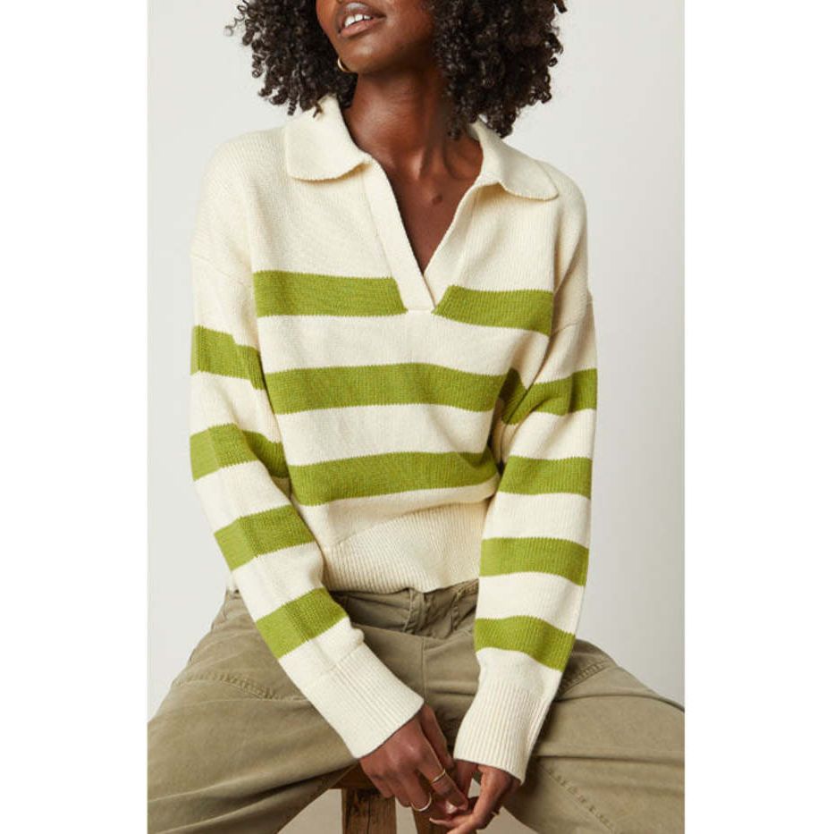 Velvet by Graham and Spencer Lucie Sweater in Cream/Lime