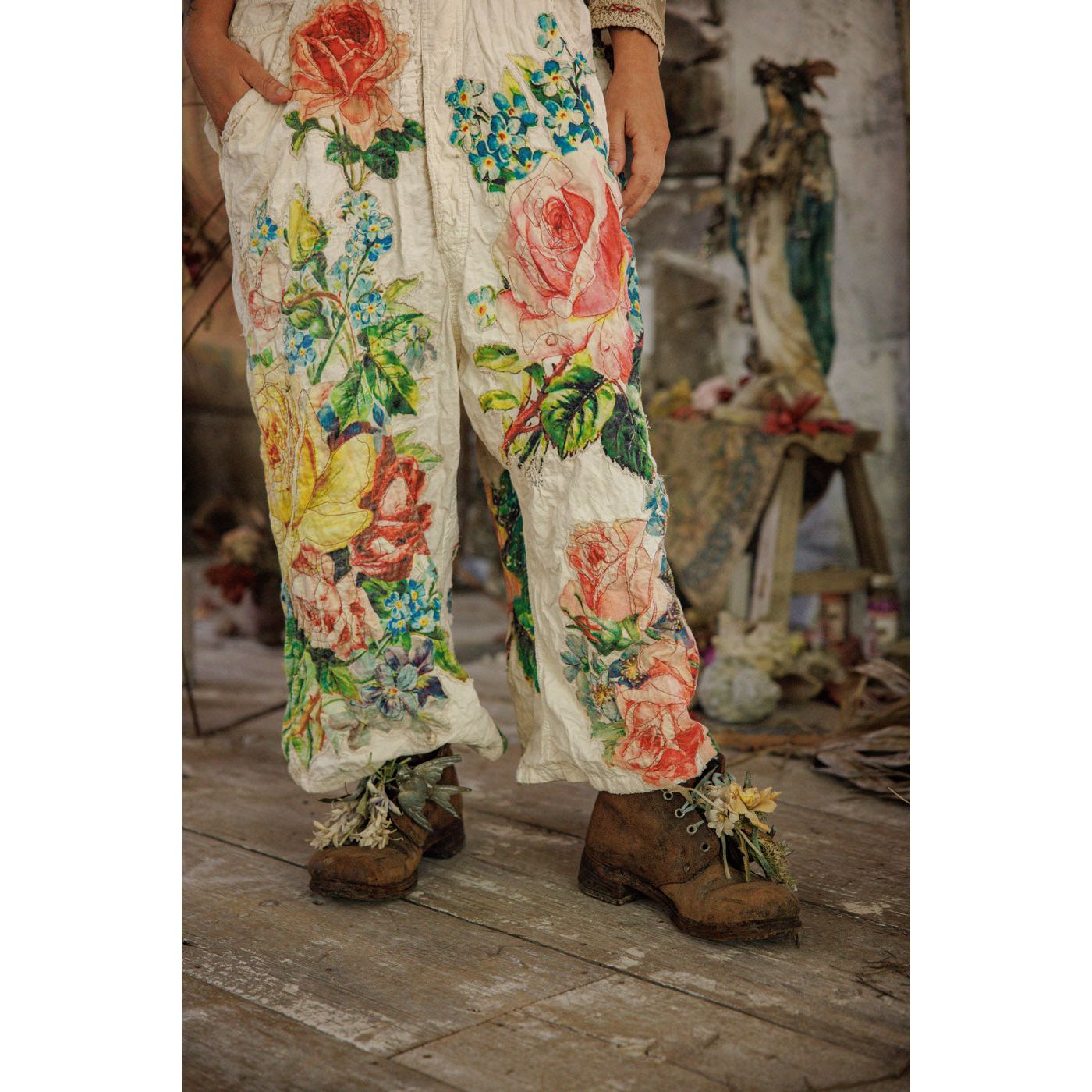 Magnolia Pearl Birdie Bouquet Benjamin Overalls in Moonlight