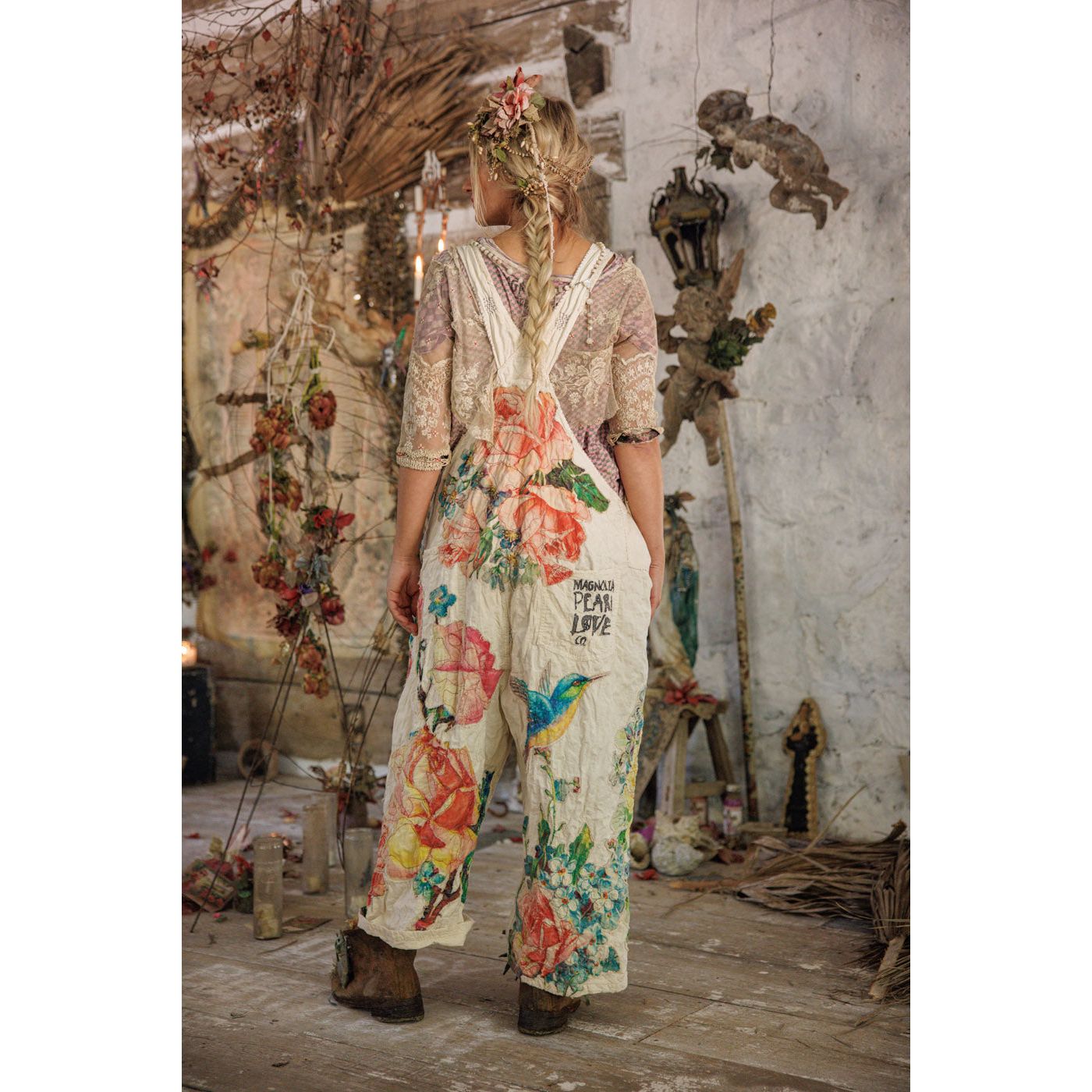 Magnolia Pearl Birdie Bouquet Benjamin Overalls in Moonlight