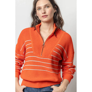 Lilla P Striped Zip Front Sweater in Permission Stripe