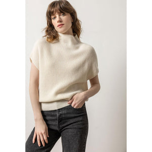 Lilla P Ribbed Funnel Neck Sweater in Ivory