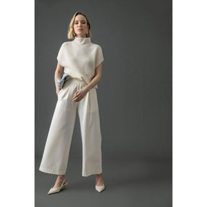 Lilla P Ribbed Funnel Neck Sweater in Ivory