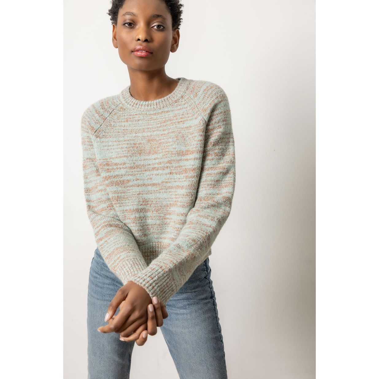 Lilla P Ribbed Neck Raglan Sweater in Frost Space Dye