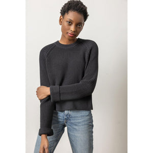 Lilla P Zip Back Raglan Sweater in Black