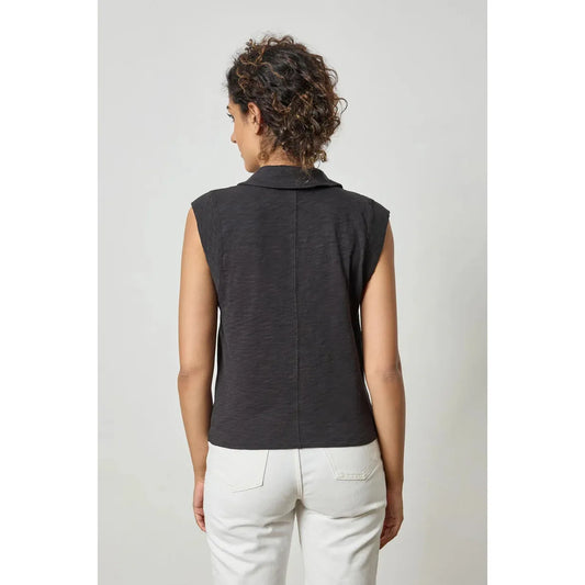 Lilla P Cap Sleeve Polo in Black
