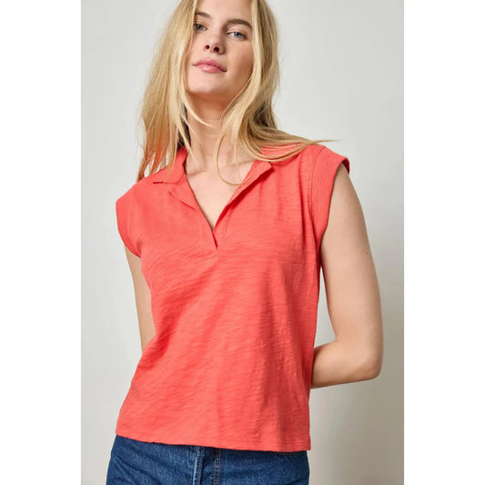 Lilla P Cap Sleeve Polo in Geranium