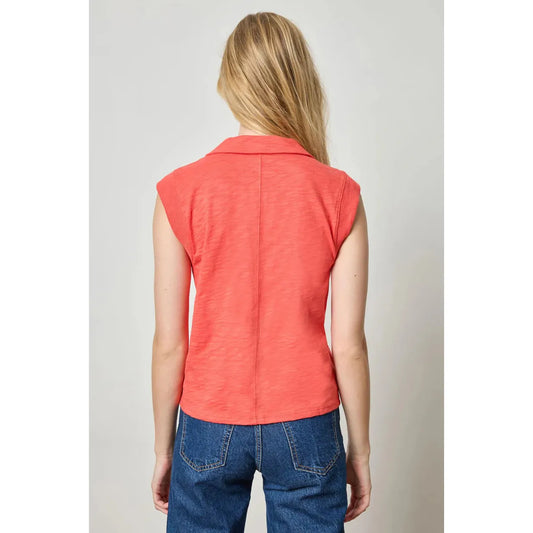 Lilla P Cap Sleeve Polo in White Geranium