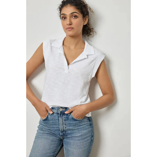 Lilla P Cap Sleeve Polo in White
