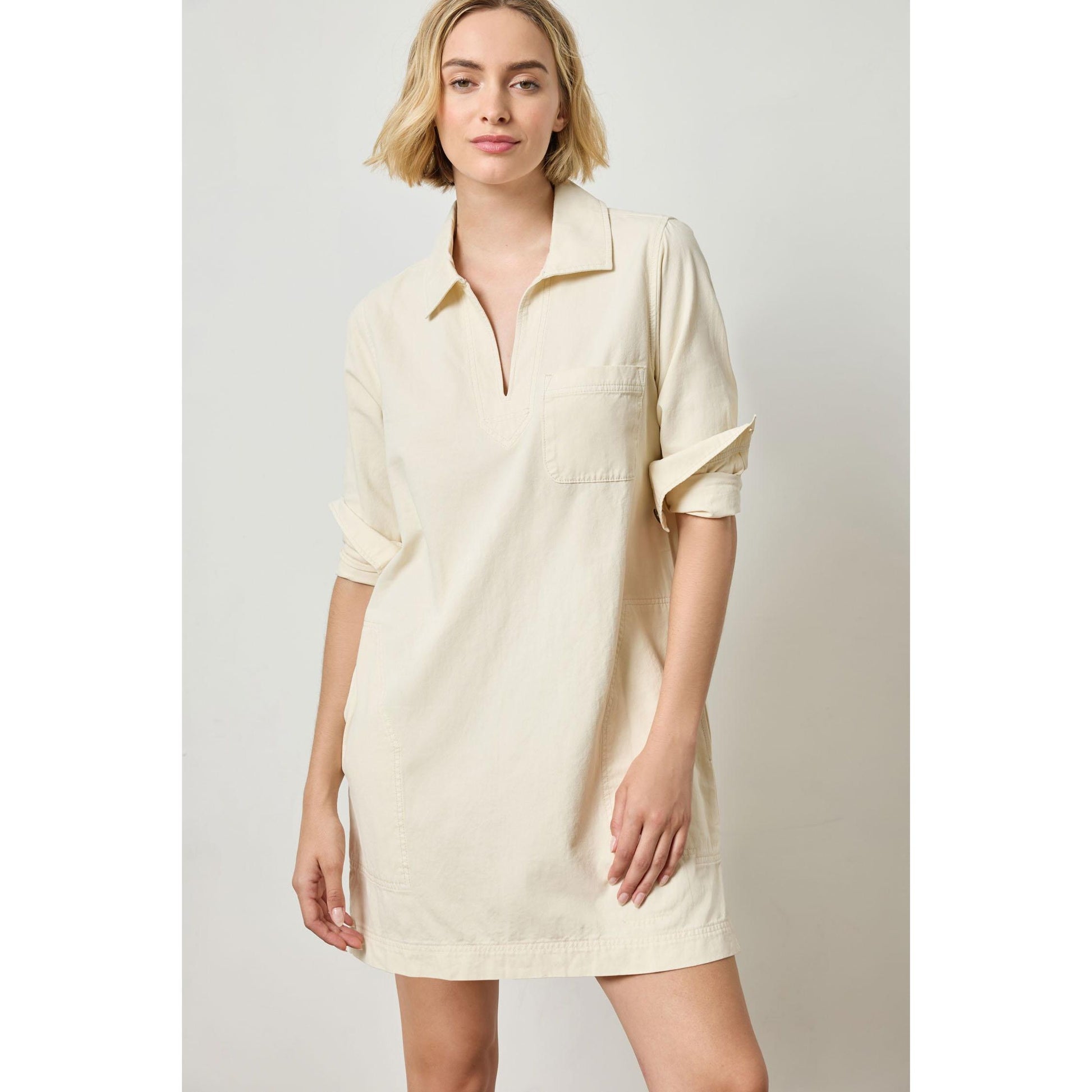 Lilla P Split Neck Collared Dress in Oyster