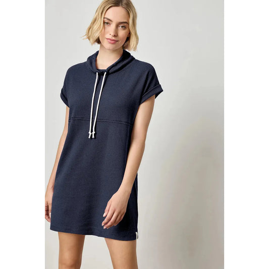 Lilla P Roll Sleeve Seamed Dress in Navy